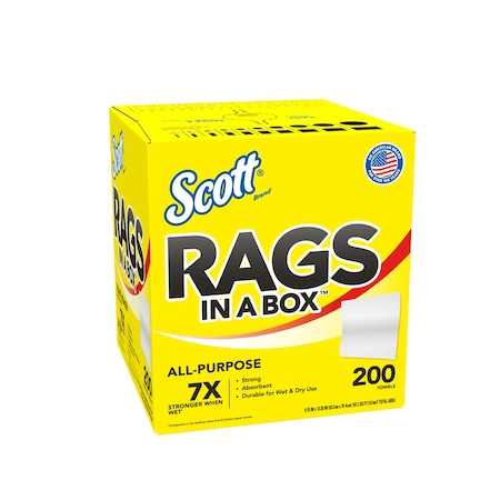 Kimberly-Clark Rags In A Box™ (75260), White, 200 Shop Towels/Box, 8 Boxes/Case, 1,600 Towels/Case 75260